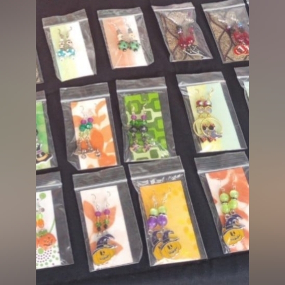 Halloween Earrings Vampire Fangs Witch Hats Cats Bats Moon Ghosts Handmade - Picture 9 of 10